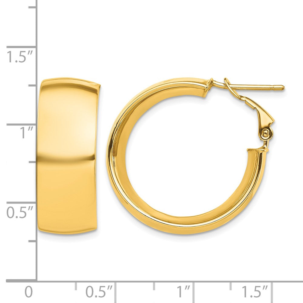 10k High Polished 10mm Omega Back Hoop Earrings