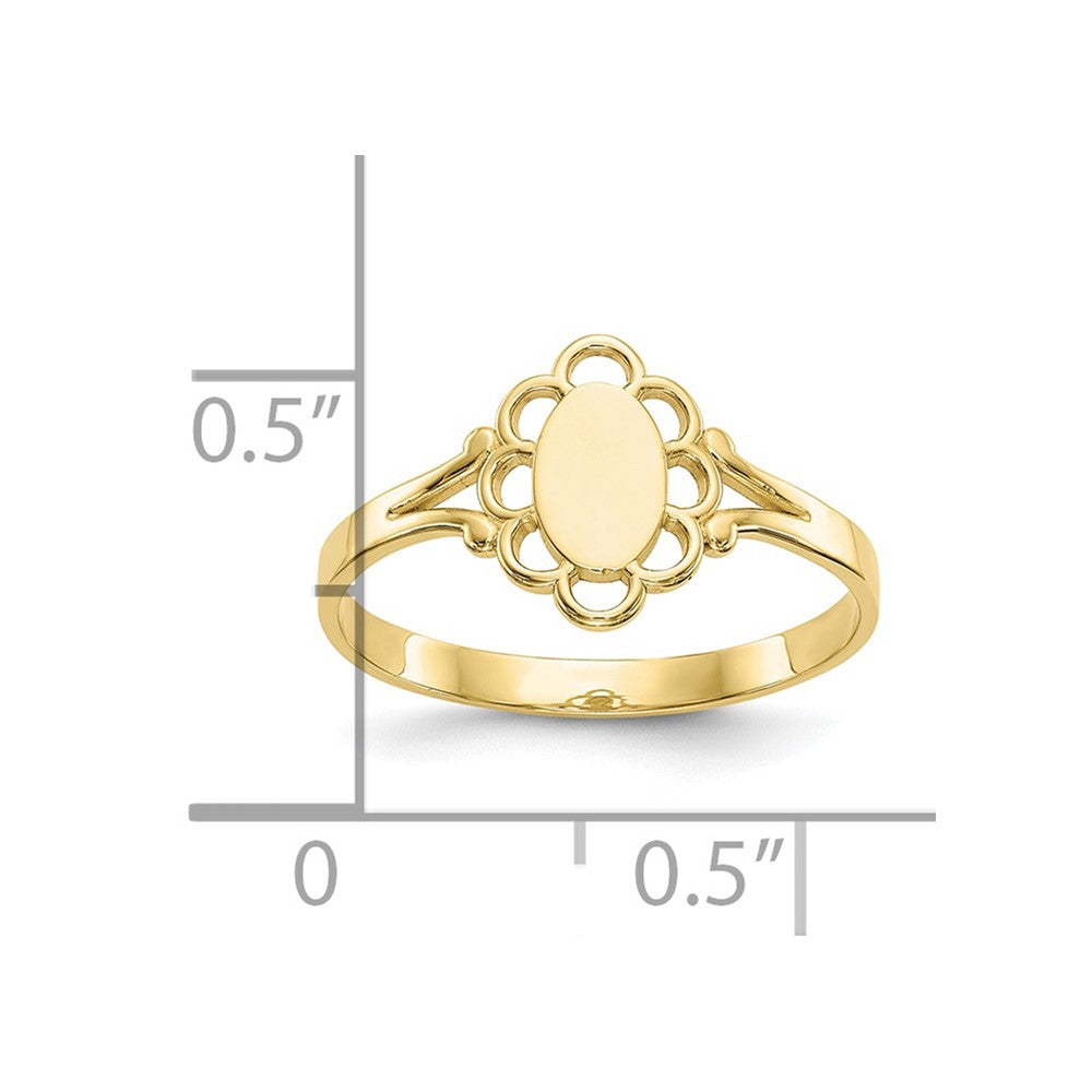 10K Filigree Oval Polished Center Child's Signet Ring