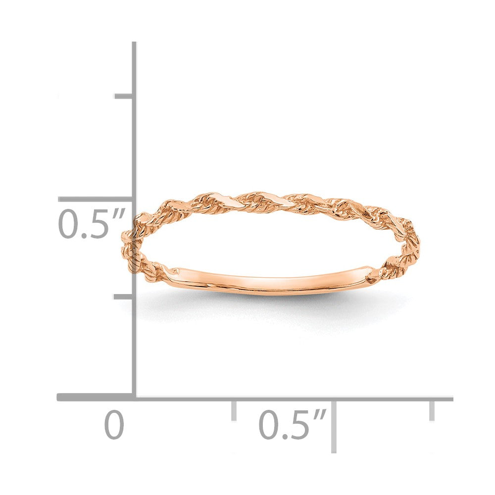 10K Rose Gold Diamond-cut Textured Rope Band Ring