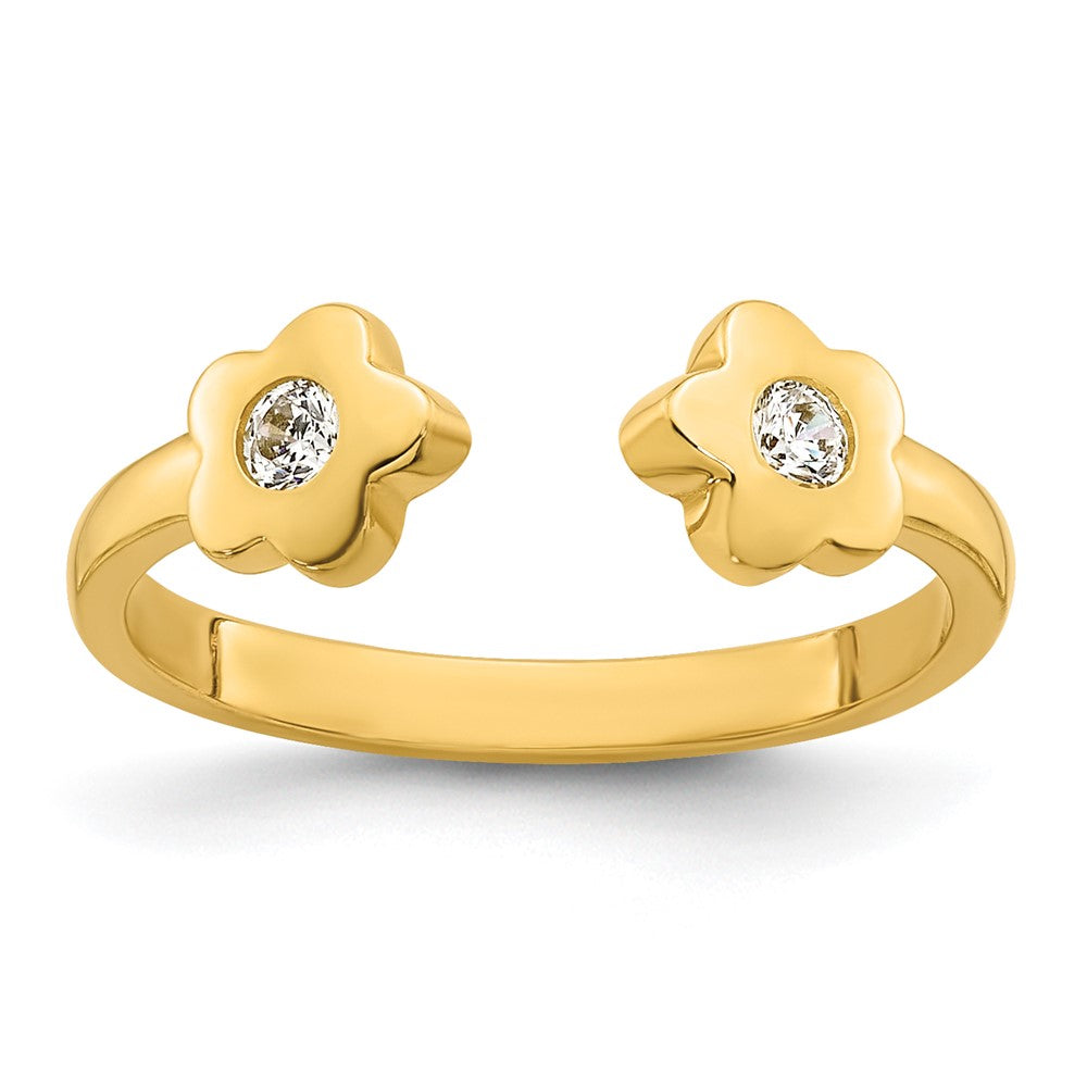 10k Polished CZ Flower Toe Ring