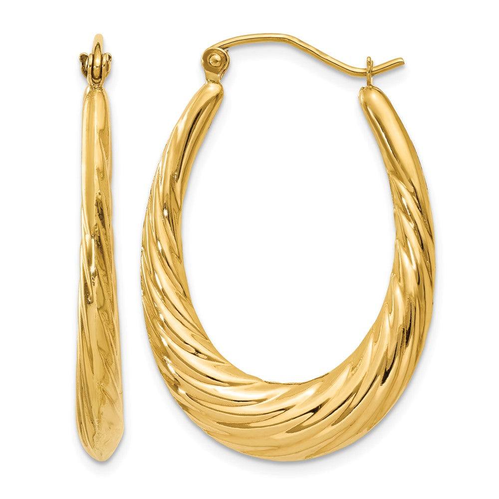 10k Polished Twisted Oval Hollow Hoop Earrings