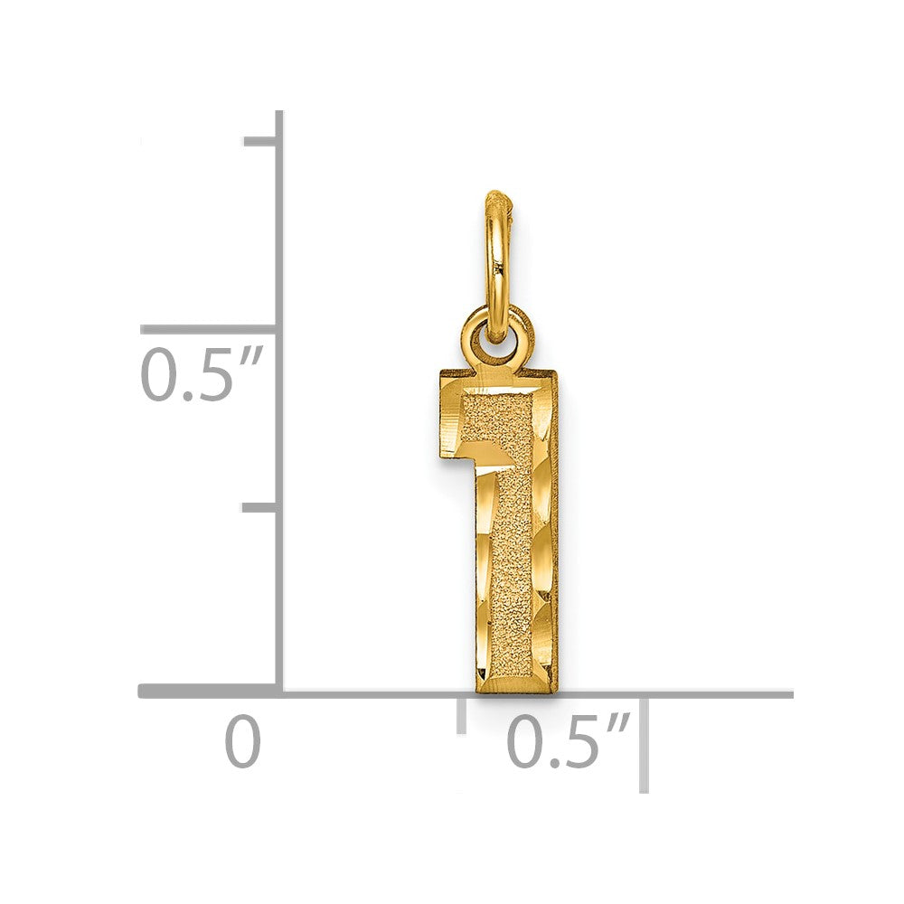 10ky Casted Small Diamond-cut Number 1 Charm