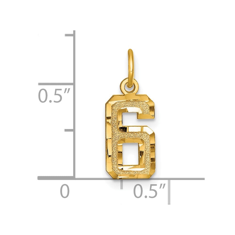 10ky Casted Small Diamond-cut Number 6 Charm