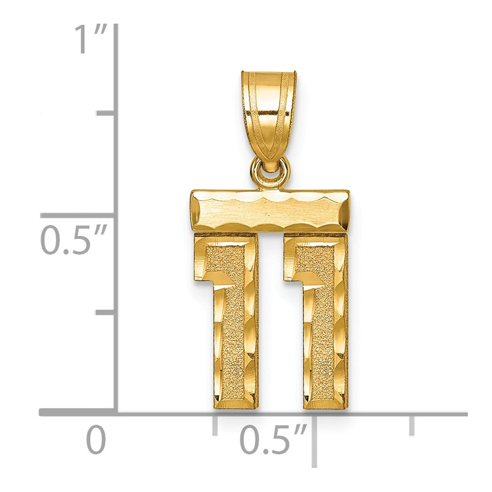 10k Small Brushed Diamond-cut Number 11 Charm
