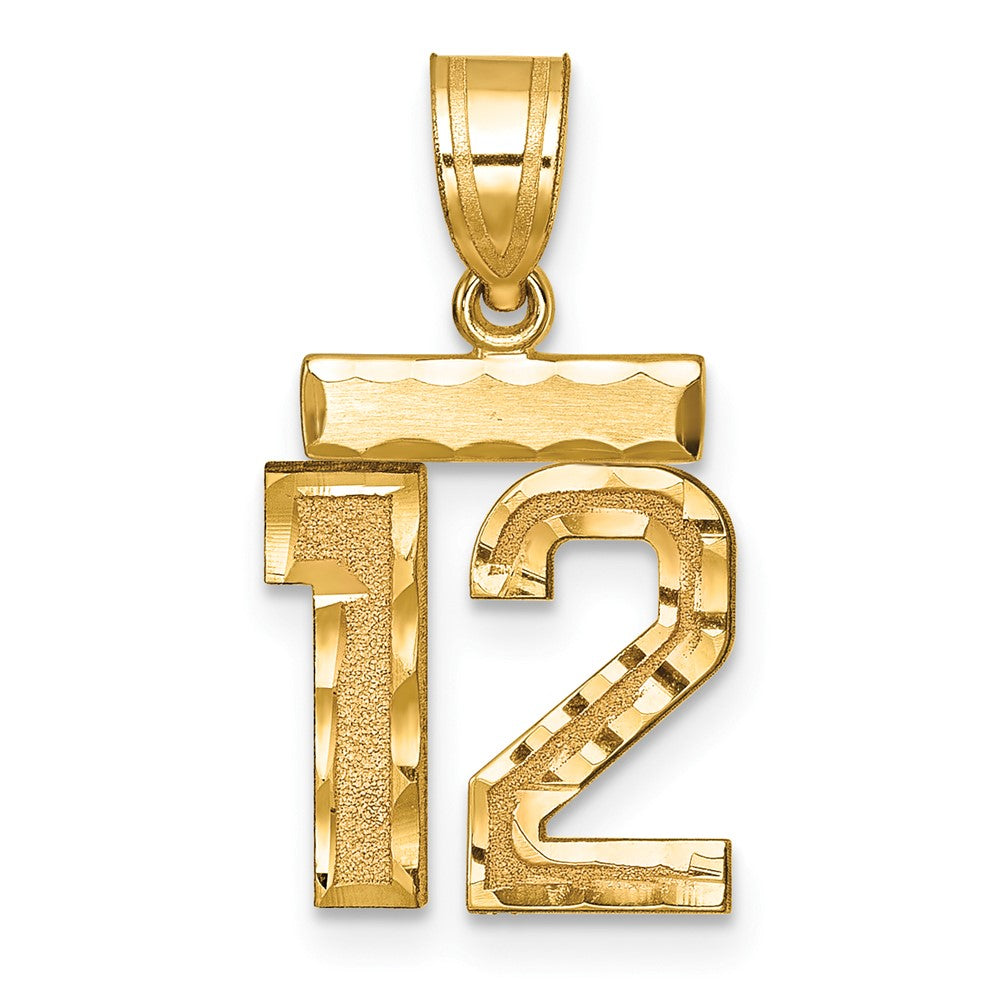 10k Small Brushed Diamond-cut Number 12 Charm