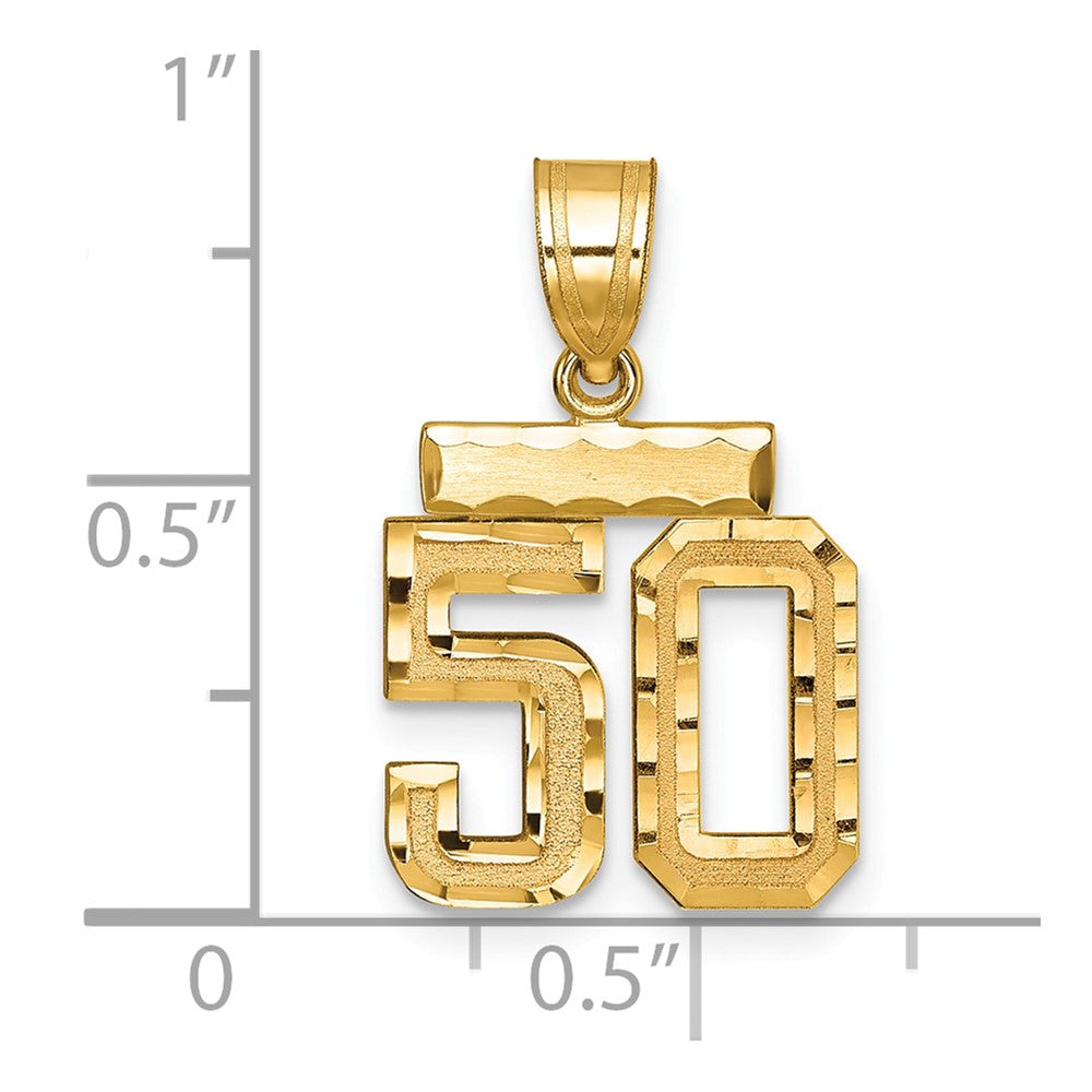 10k Small Brushed Diamond-cut Number 50 Charm