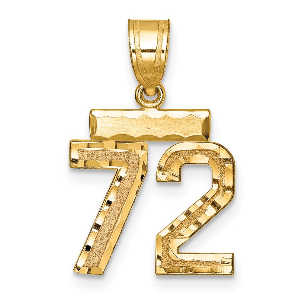 10k Small Brushed Diamond-cut Number 72 Charm