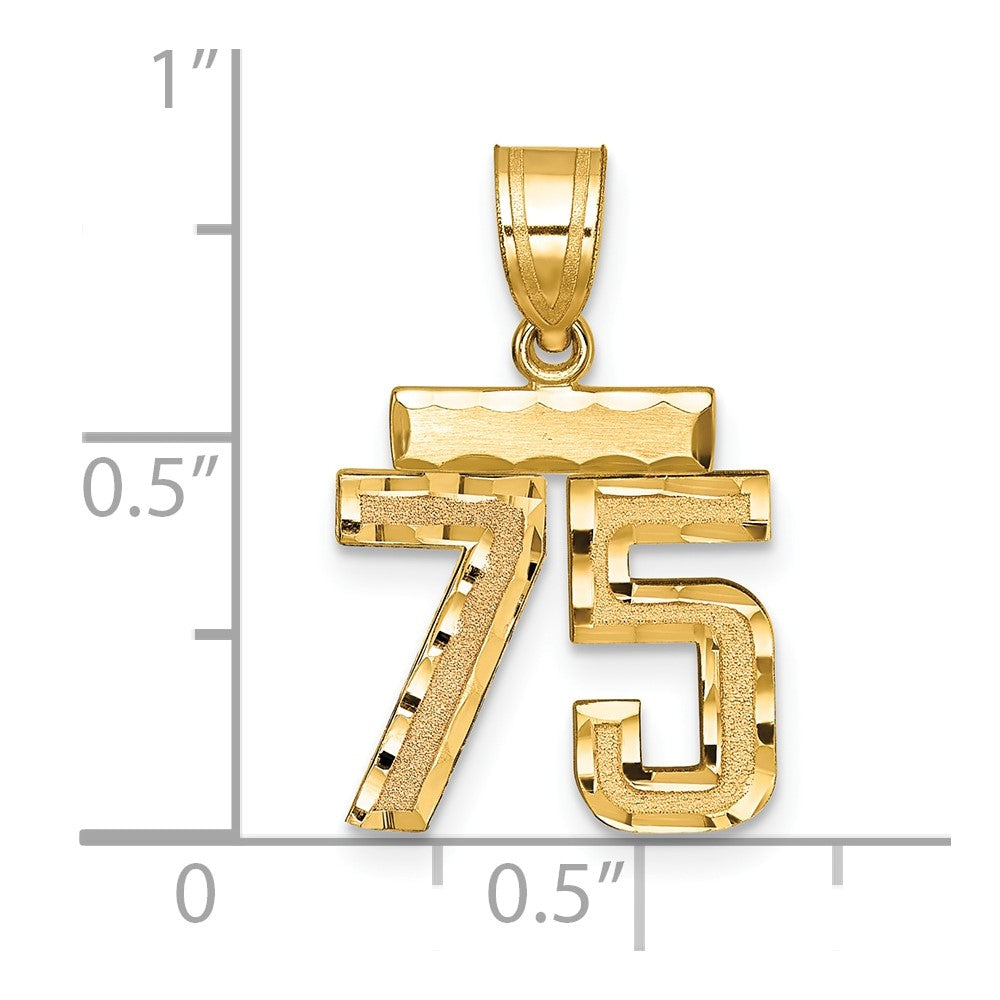 10k Small Brushed Diamond-cut Number 75 Charm