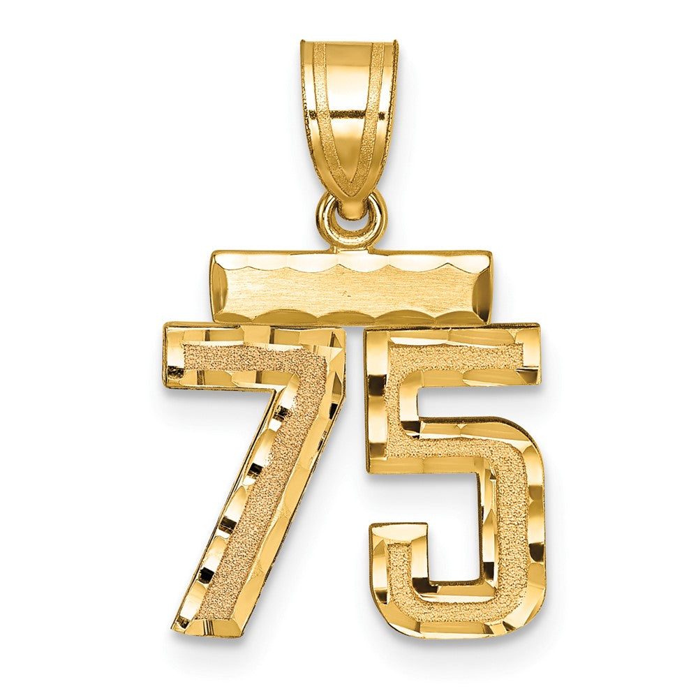 10k Small Brushed Diamond-cut Number 75 Charm