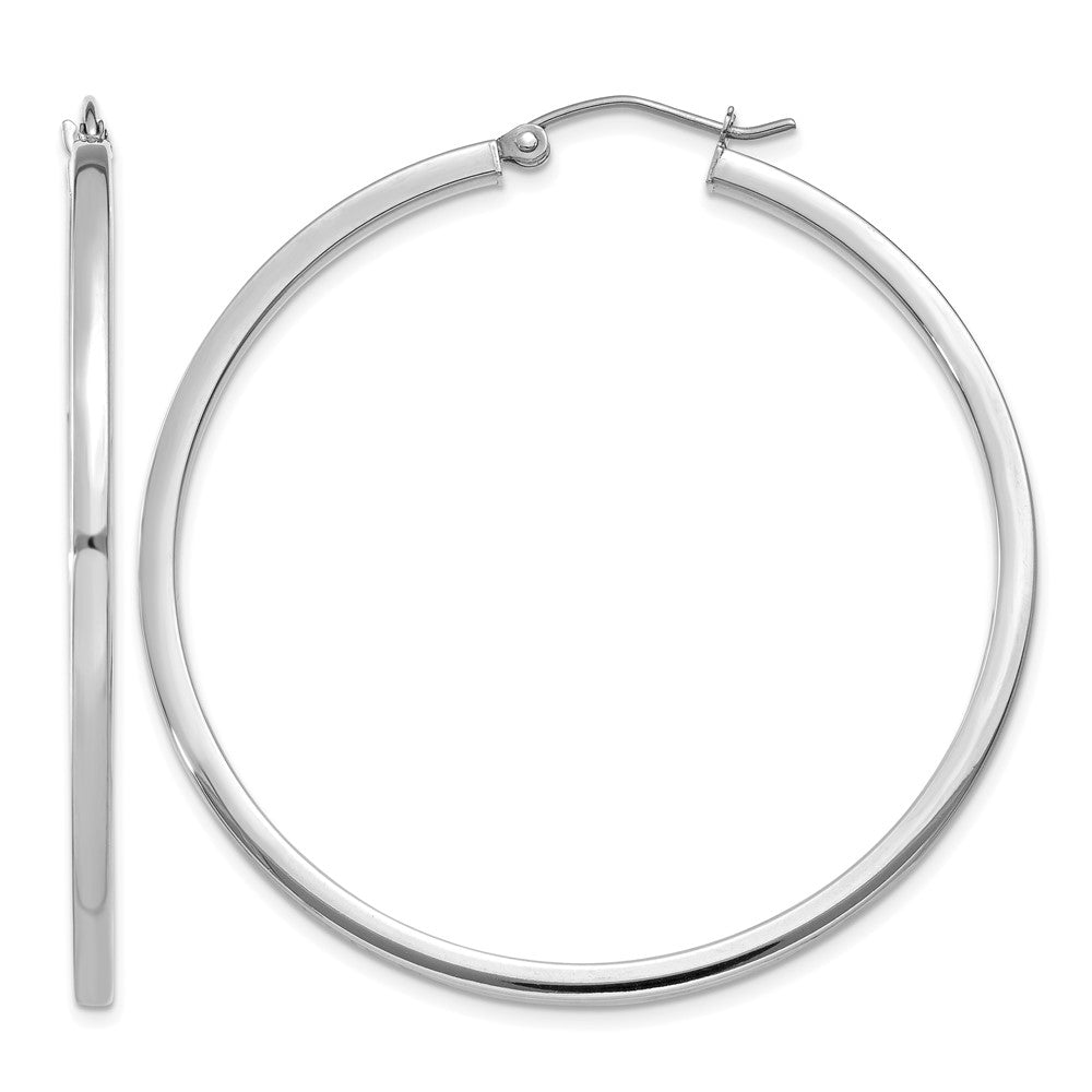 10k White Gold 2mm Square Tube Hoops