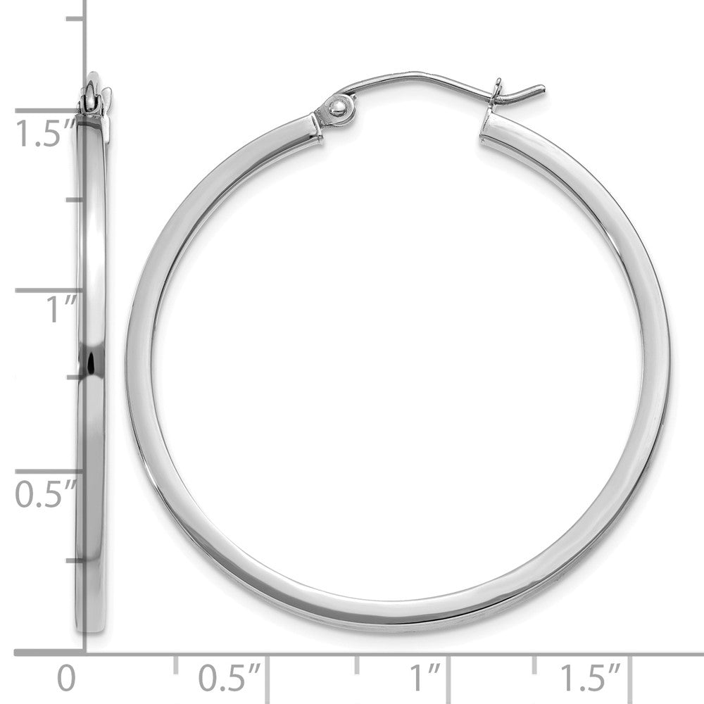 10k White Gold 2mm Square Tube Hoops