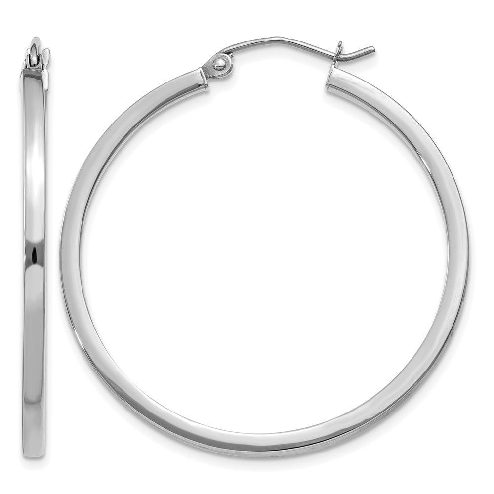10k White Gold 2mm Square Tube Hoops