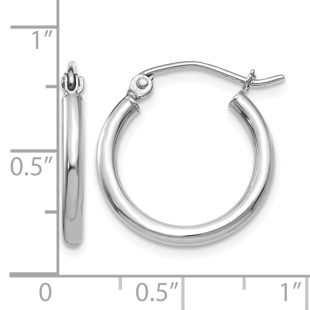 10K White Gold Polished 2mm Lightweight Tube Hoop Earrings