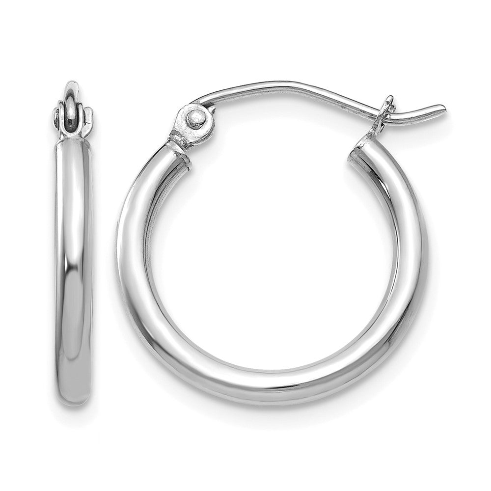 10K White Gold Polished 2mm Lightweight Tube Hoop Earrings