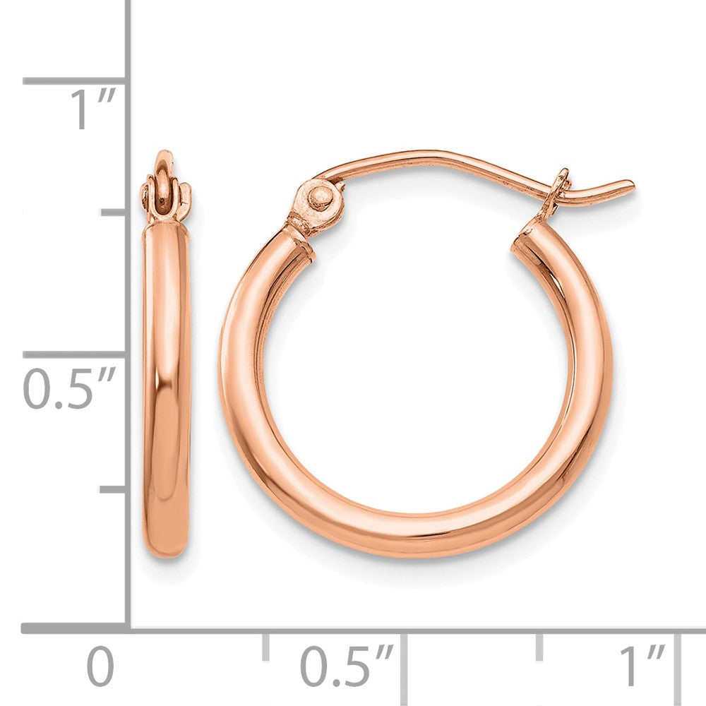 10k Rose Gold Polished 2x17.5mm Lightweight Tube Hoop Earrings