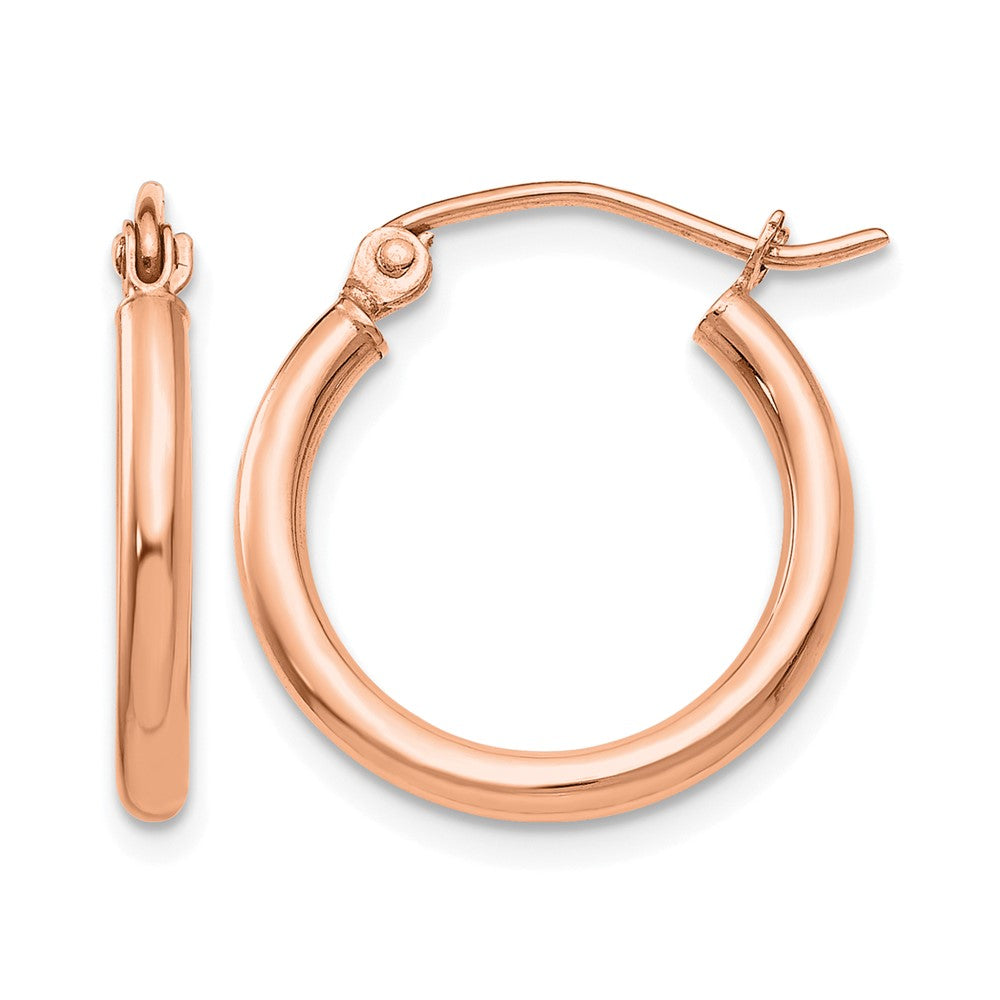 10k Rose Gold Polished 2x17.5mm Lightweight Tube Hoop Earrings
