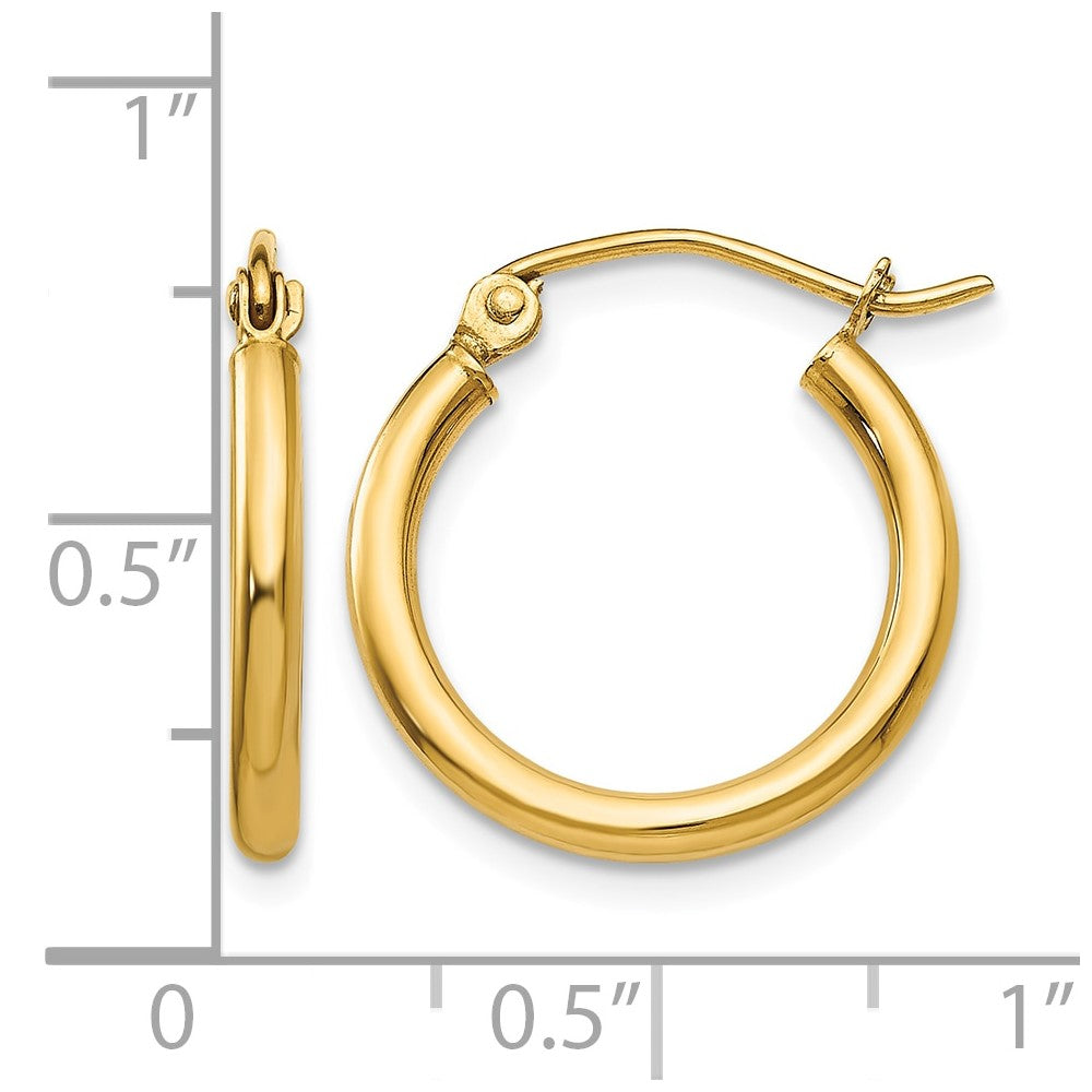 10K Polished 2mm Lightweight Tube Hoop Earrings