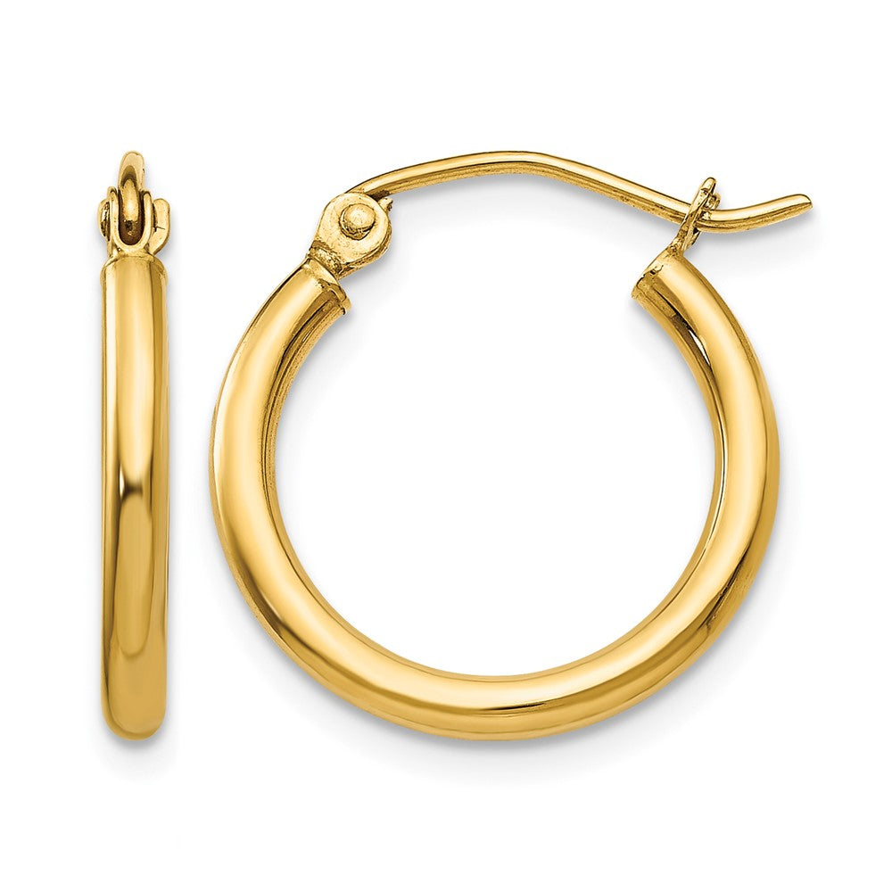 10K Polished 2mm Lightweight Tube Hoop Earrings