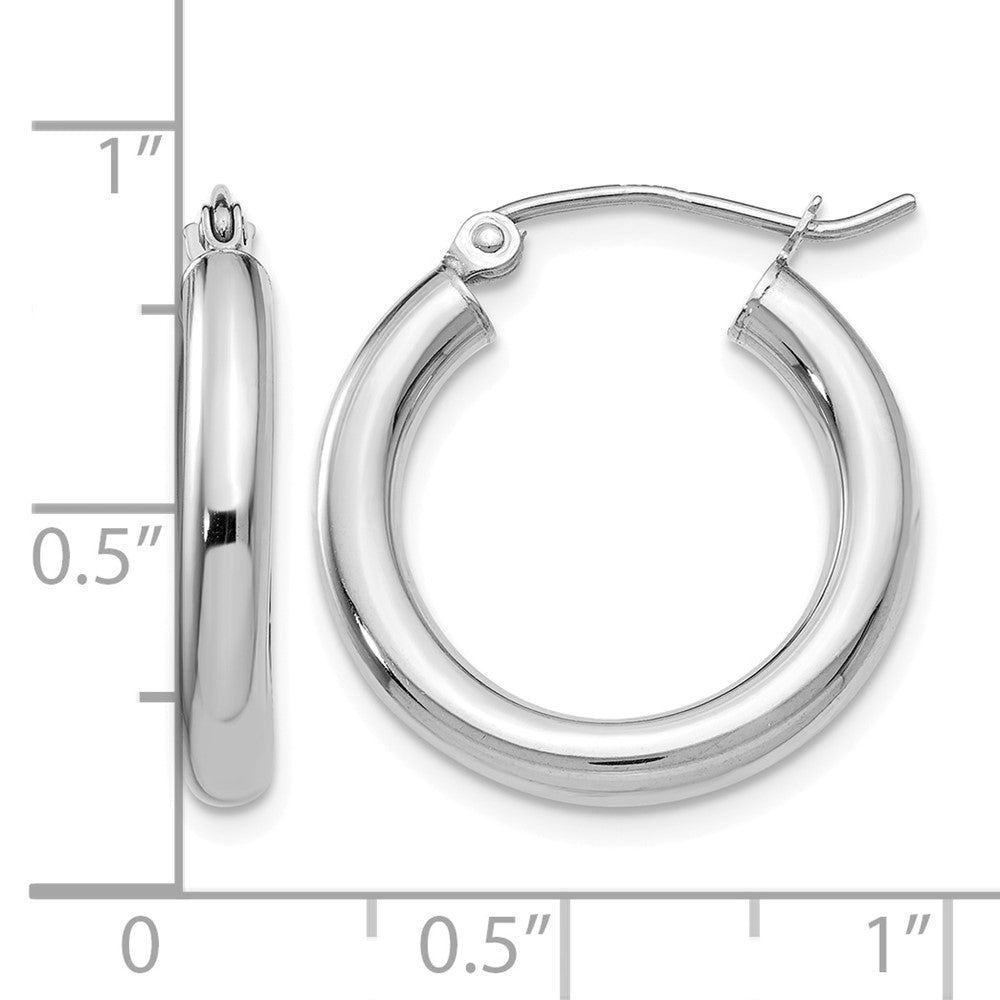10K White Gold Polished 3mm Tube Hoop Earrings