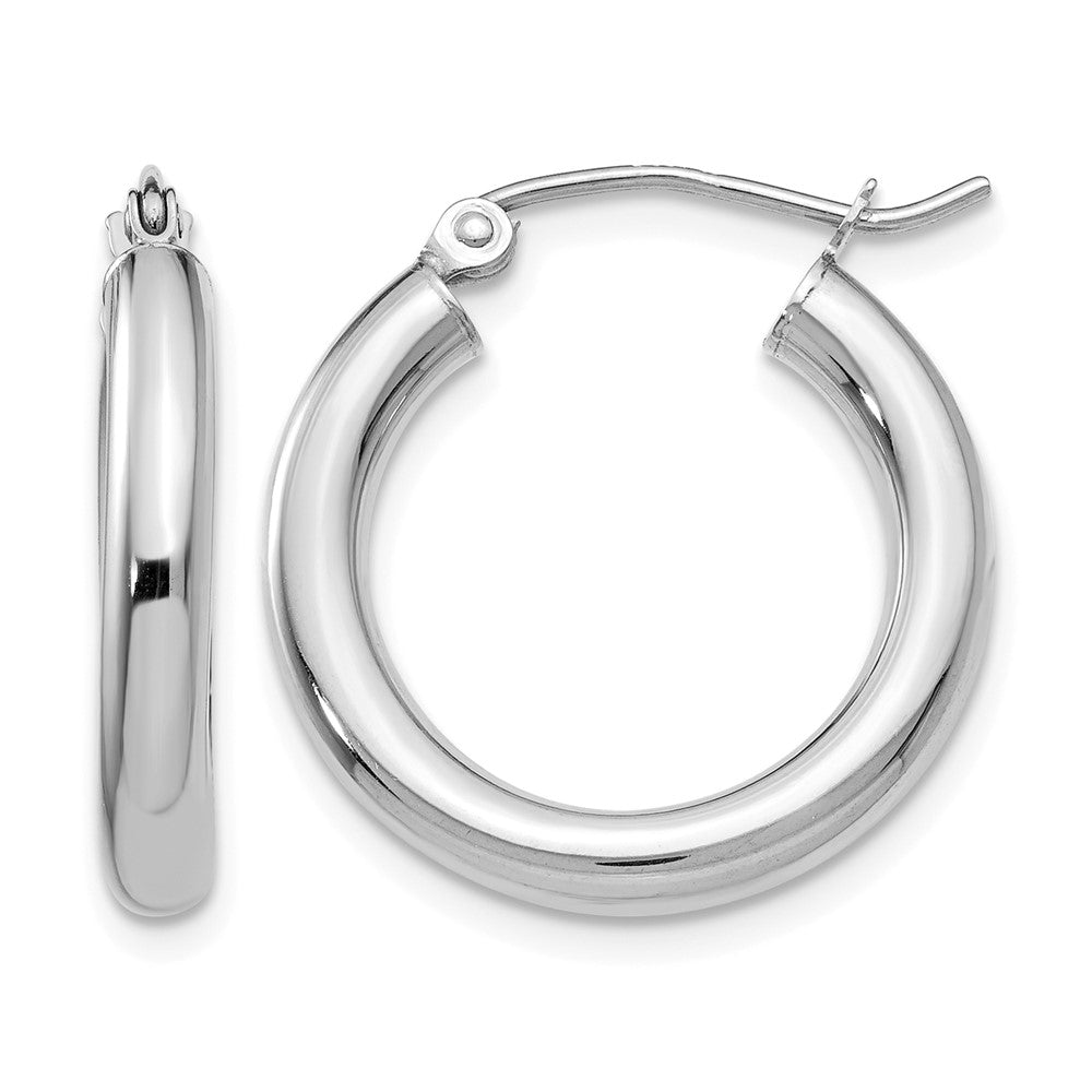 10K White Gold Polished 3mm Tube Hoop Earrings