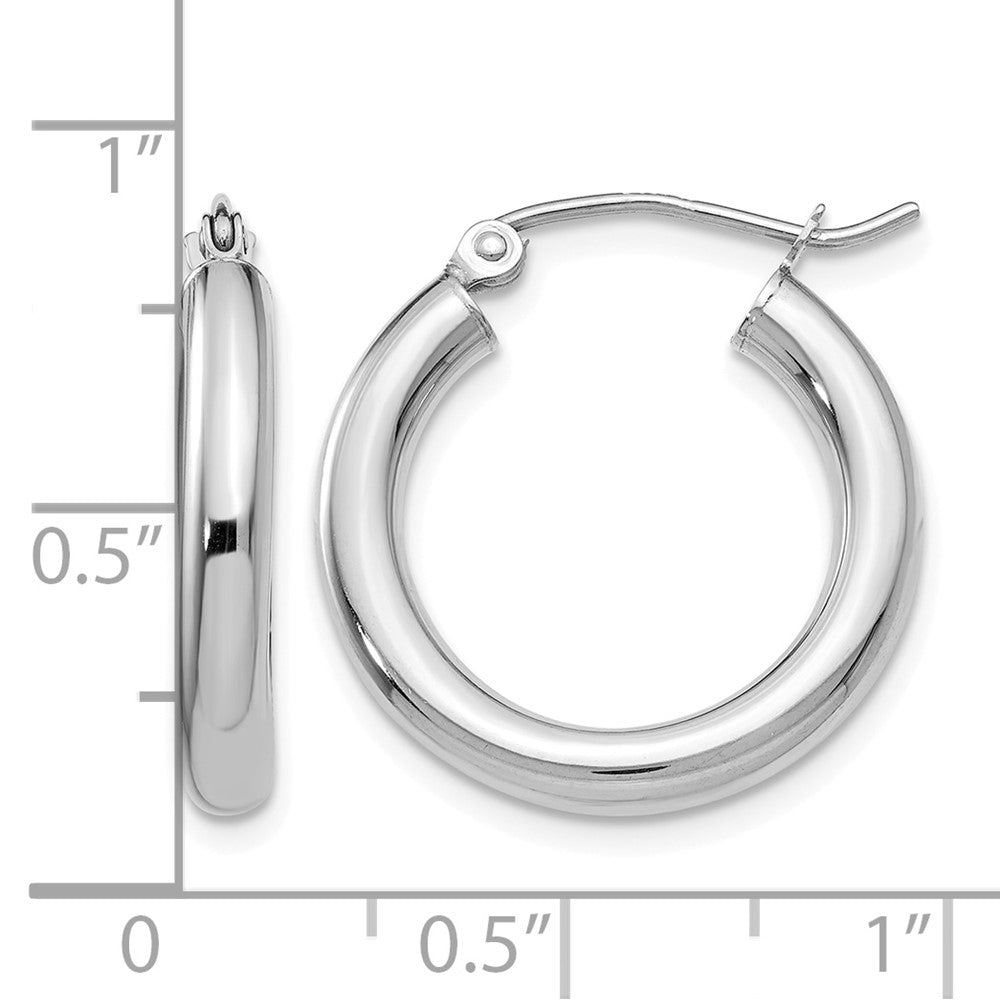 10k White Gold Polished 3mm Lightweight Tube Hoop Earrings