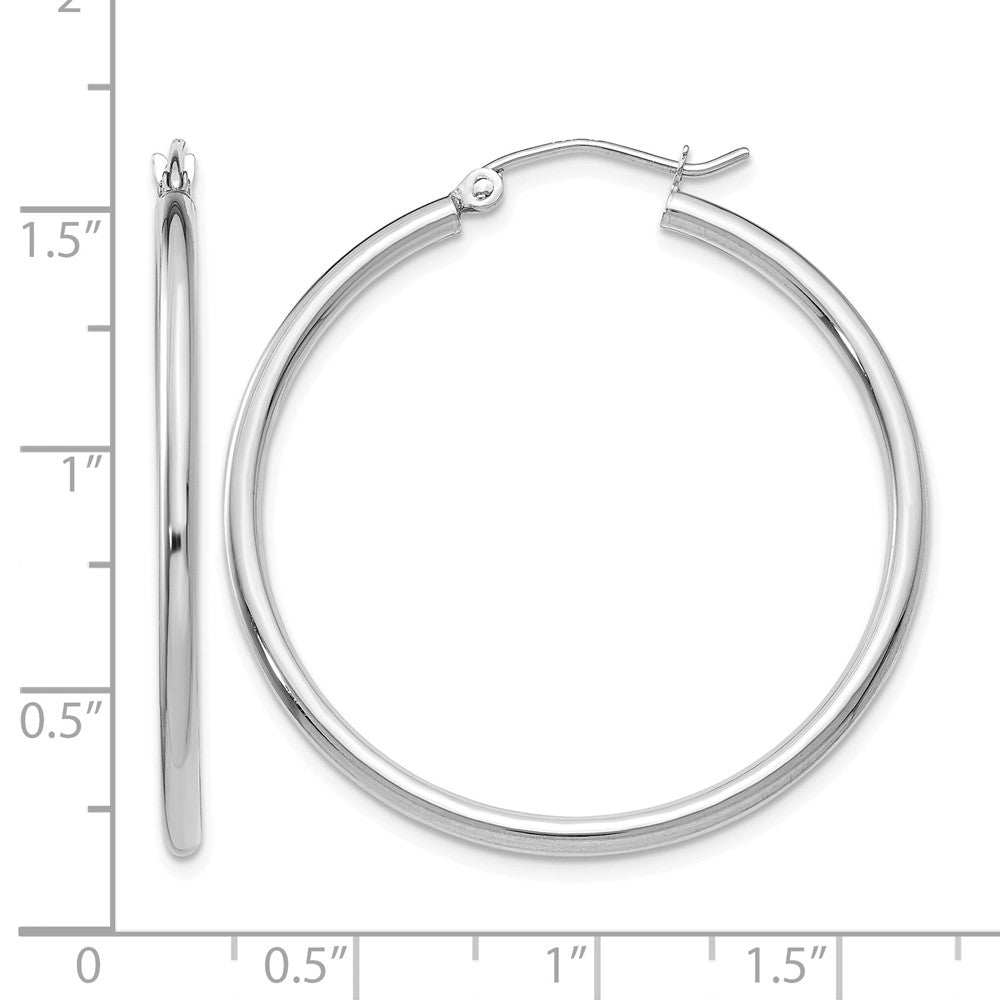 10K White Gold Polished 2mm Lightweight Tube Hoop Earrings