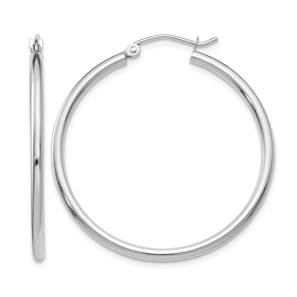 10K White Gold Polished 2mm Lightweight Tube Hoop Earrings