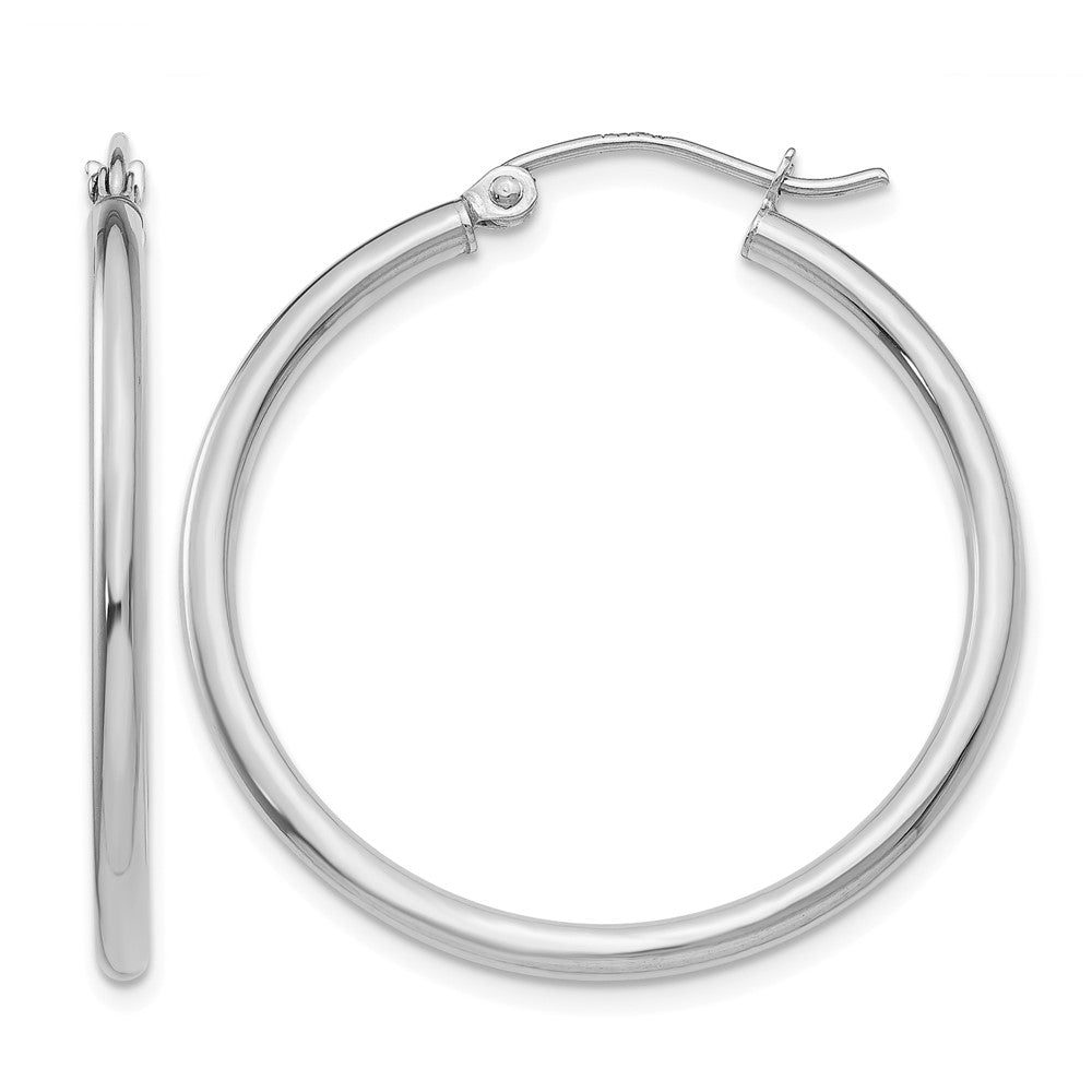 10K White Gold Polished 2mm Tube Hoop Earrings