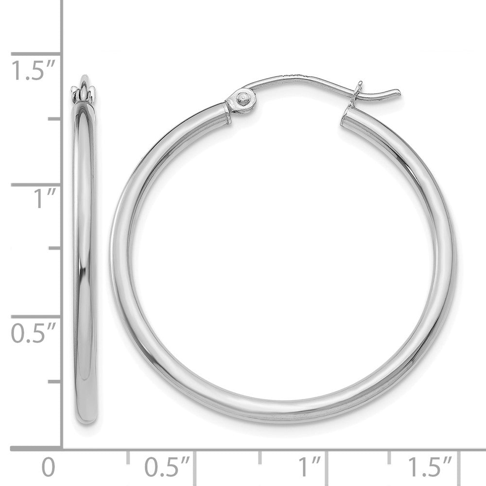 10K White Gold Polished 2mm Lightweight Tube Hoop Earrings