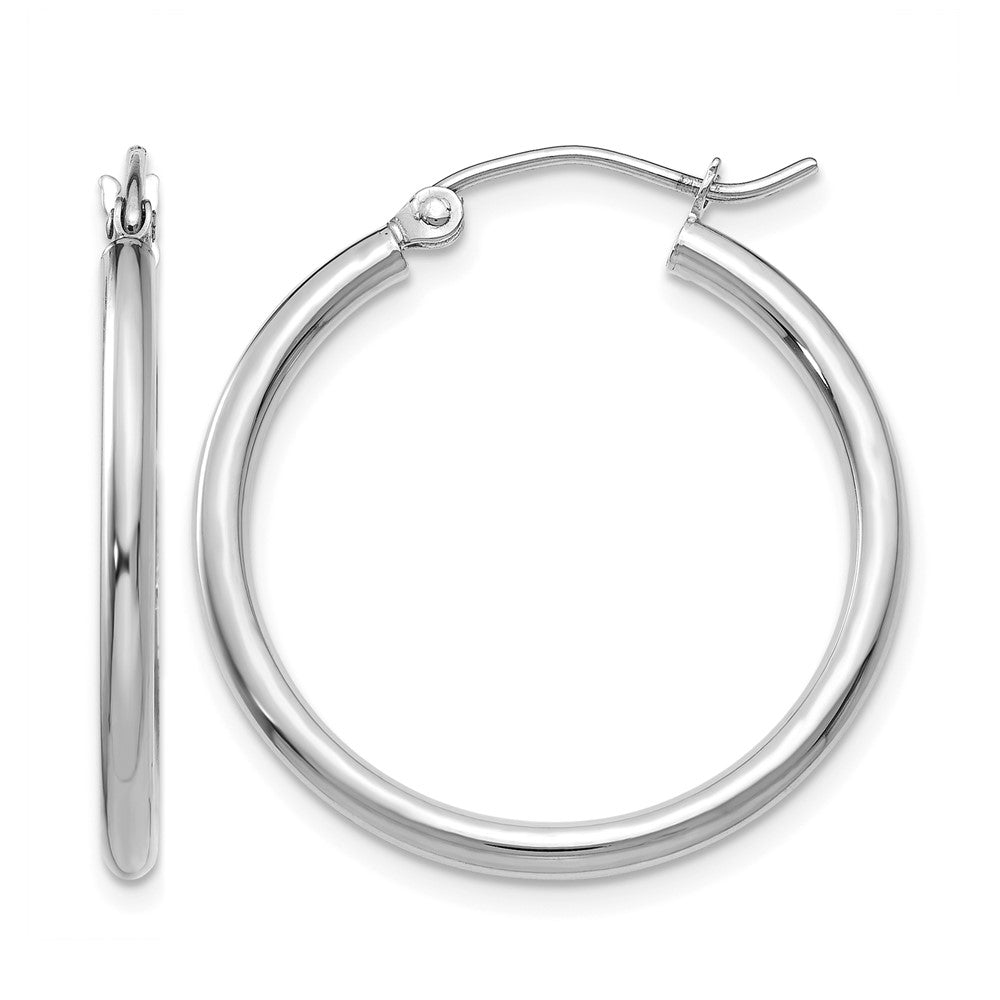 10K White Gold Polished 2mm Tube Hoop Earrings