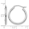 10K White Gold Polished 2mm Lightweight Tube Hoop Earrings