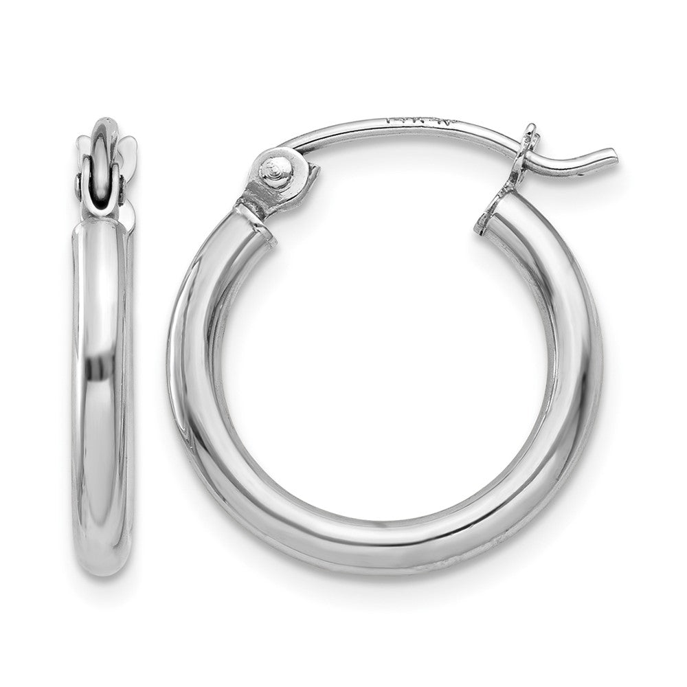 10K White Gold Polished 2mm Lightweight Tube Hoop Earrings