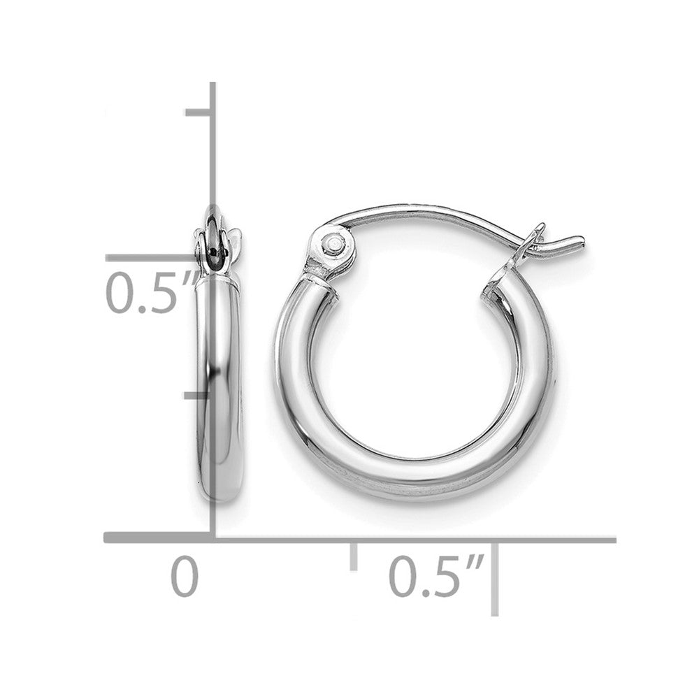 10K White Gold Polished 2mm Lightweight Tube Hoop Earrings
