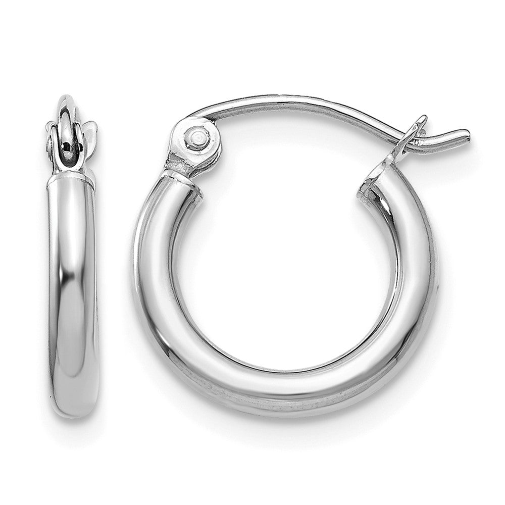 10K White Gold Polished 2mm Lightweight Tube Hoop Earrings