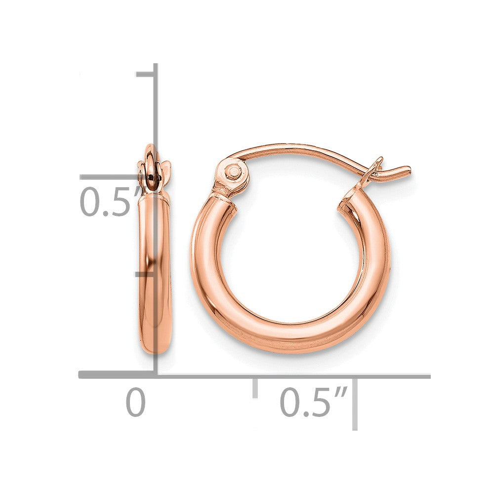 10k Rose Gold Polished 2x12mm Lightweight Tube Hoop Earrings