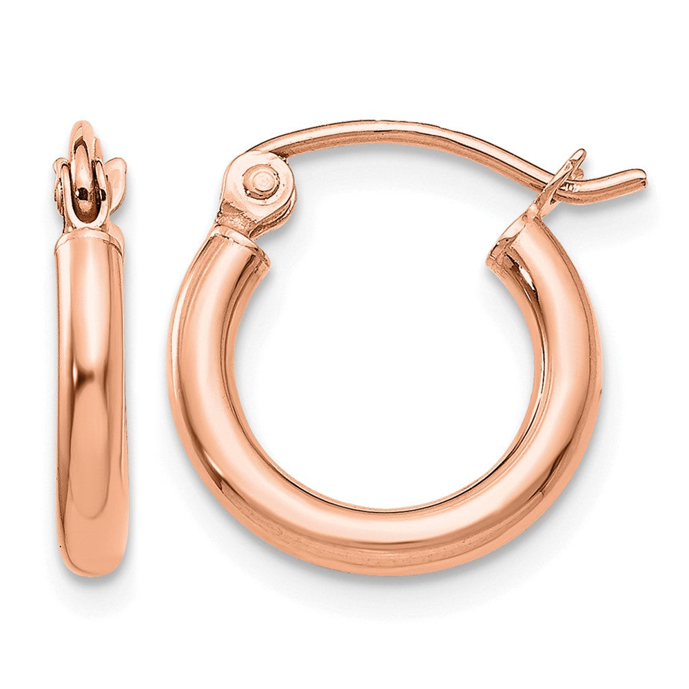 10k Rose Gold Polished 2x12mm Lightweight Tube Hoop Earrings