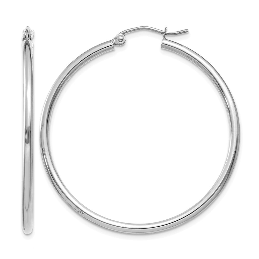 10K White Gold Polished 2mm Tube Hoop Earrings