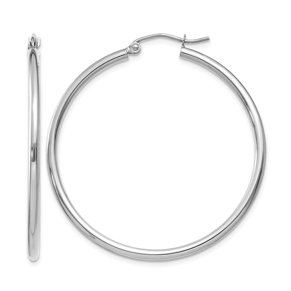 10K White Gold Polished 2mm Lightweight Hoop Earrings