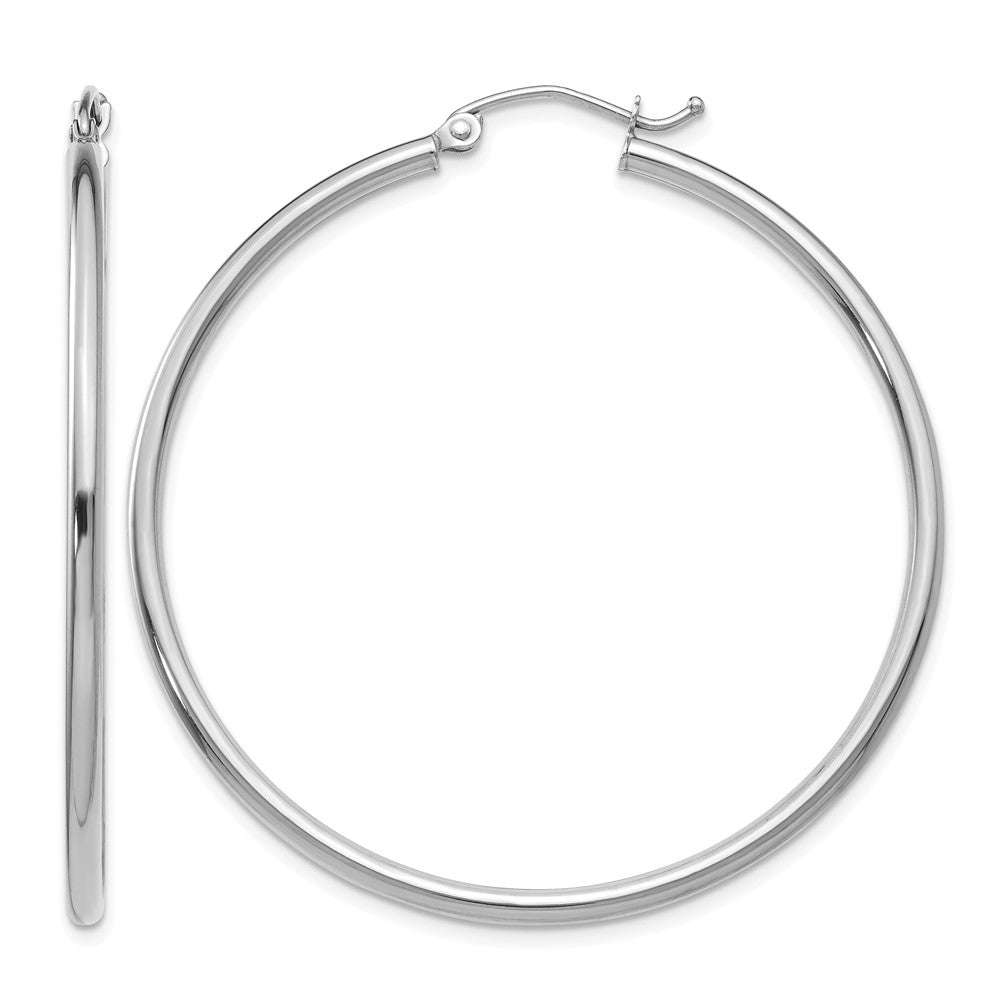 10K White Gold Polished 2mm Tube Hoop Earrings