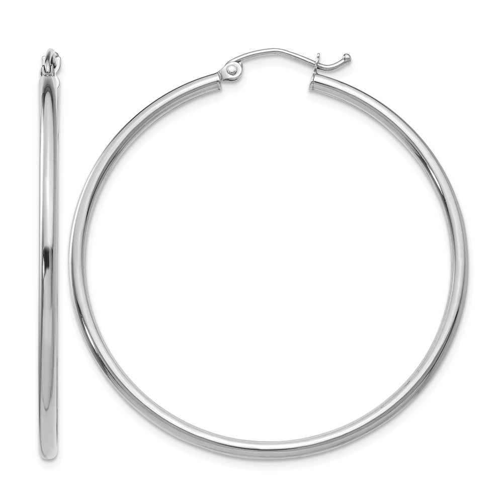 10K White Gold Polished 2mm Lightweight Tube Hoop Earrings