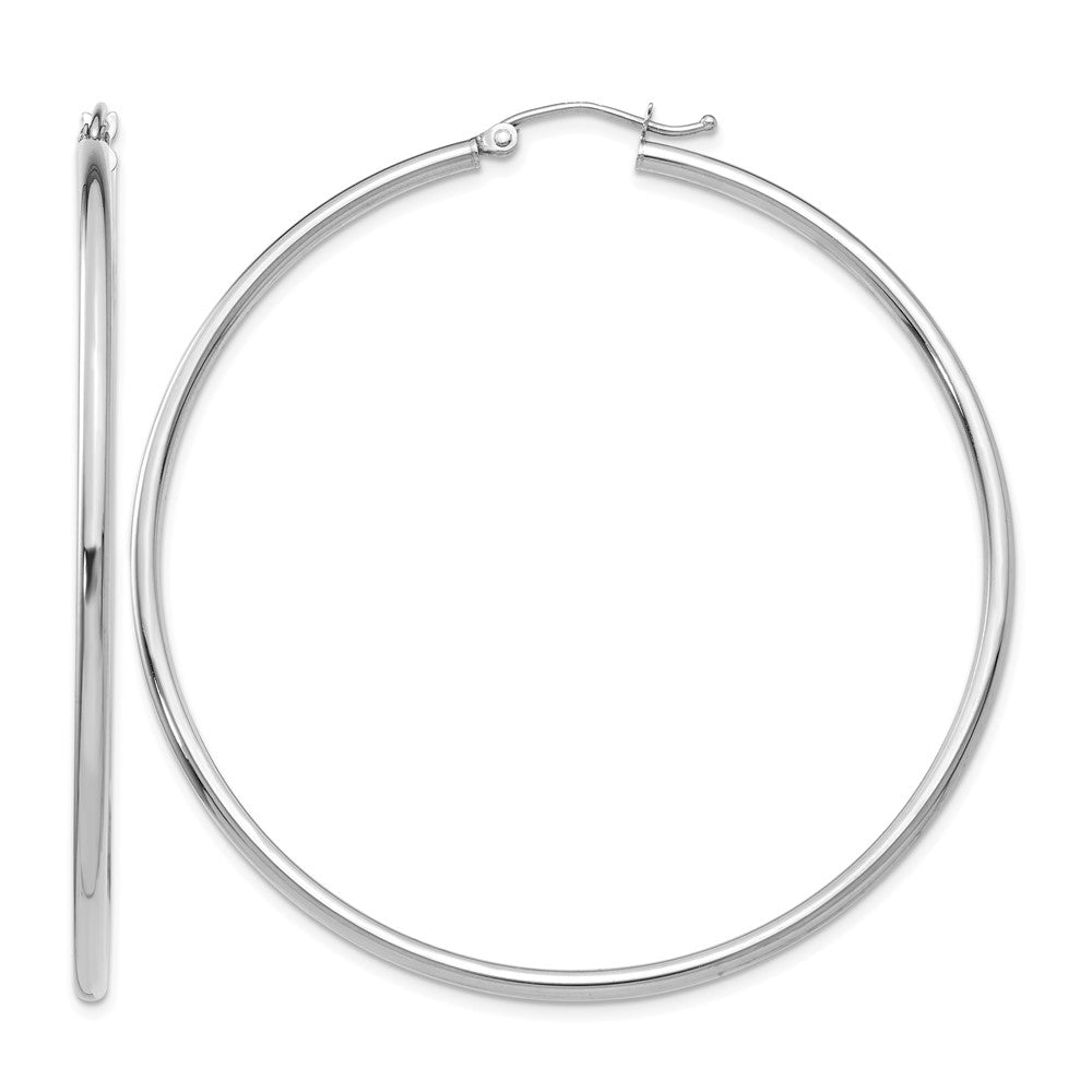 10K White Gold Polished 2mm Tube Hoop Earrings