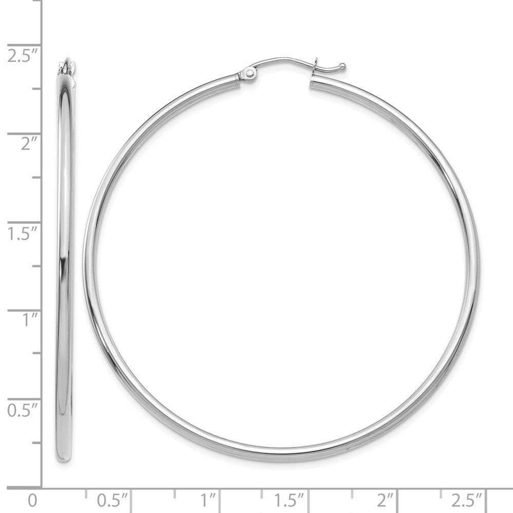 10K White Gold Polished 2mm Lightweight Tube Hoop Earrings