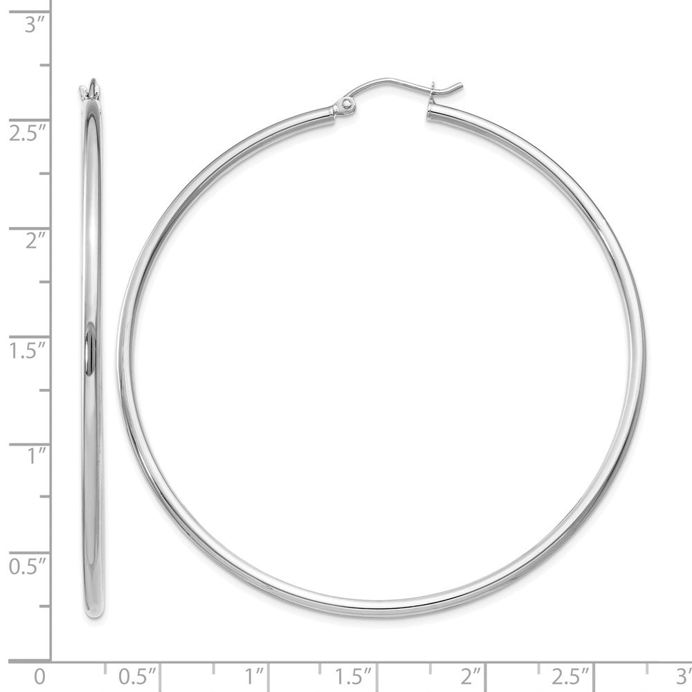10K White Gold Polished 2mm Tube Hoop Earrings