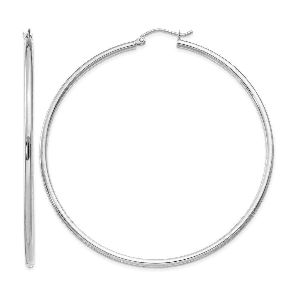 10K White Gold Polished 2mm Tube Hoop Earrings