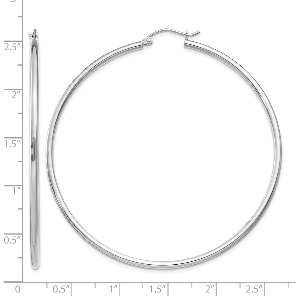 10K White Gold Polished 2mm Lightweight Tube Hoop Earrings