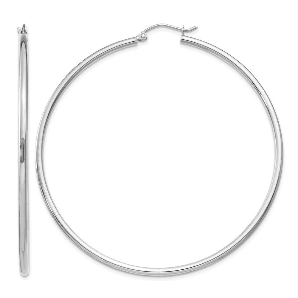 10K White Gold Polished 2mm Lightweight Tube Hoop Earrings