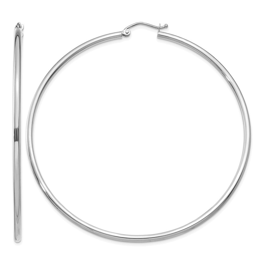 10K White Gold Polished 2mm Tube Hoop Earrings