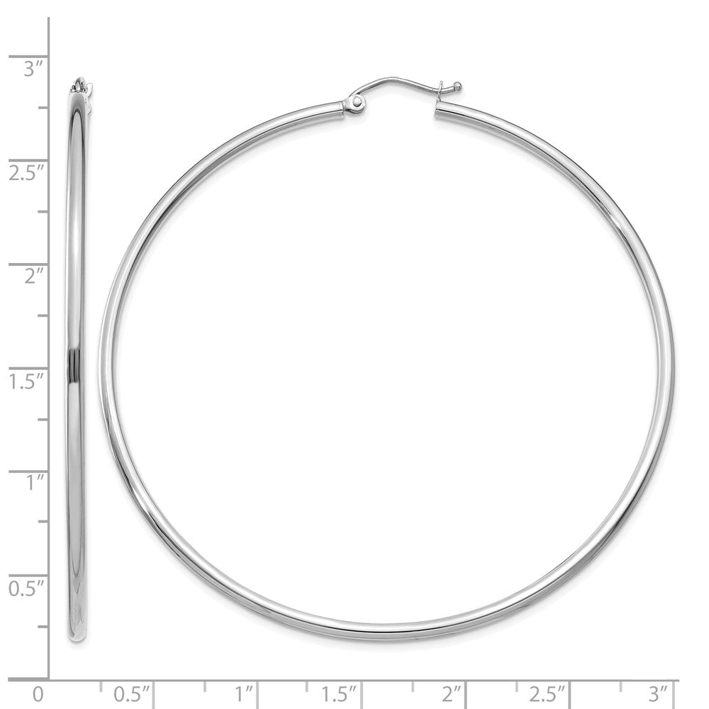 10K White Gold Polished 2mm Lightweight Tube Hoop Earrings