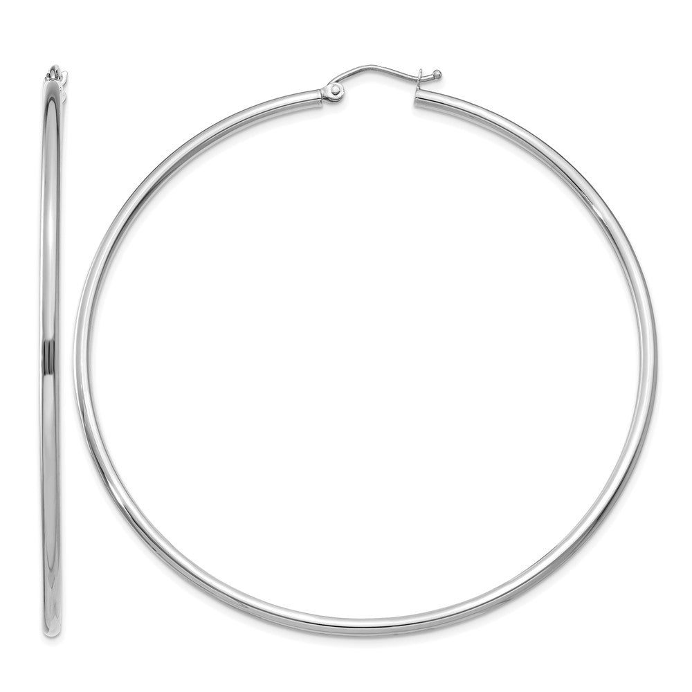 10K White Gold Polished 2mm Lightweight Tube Hoop Earrings