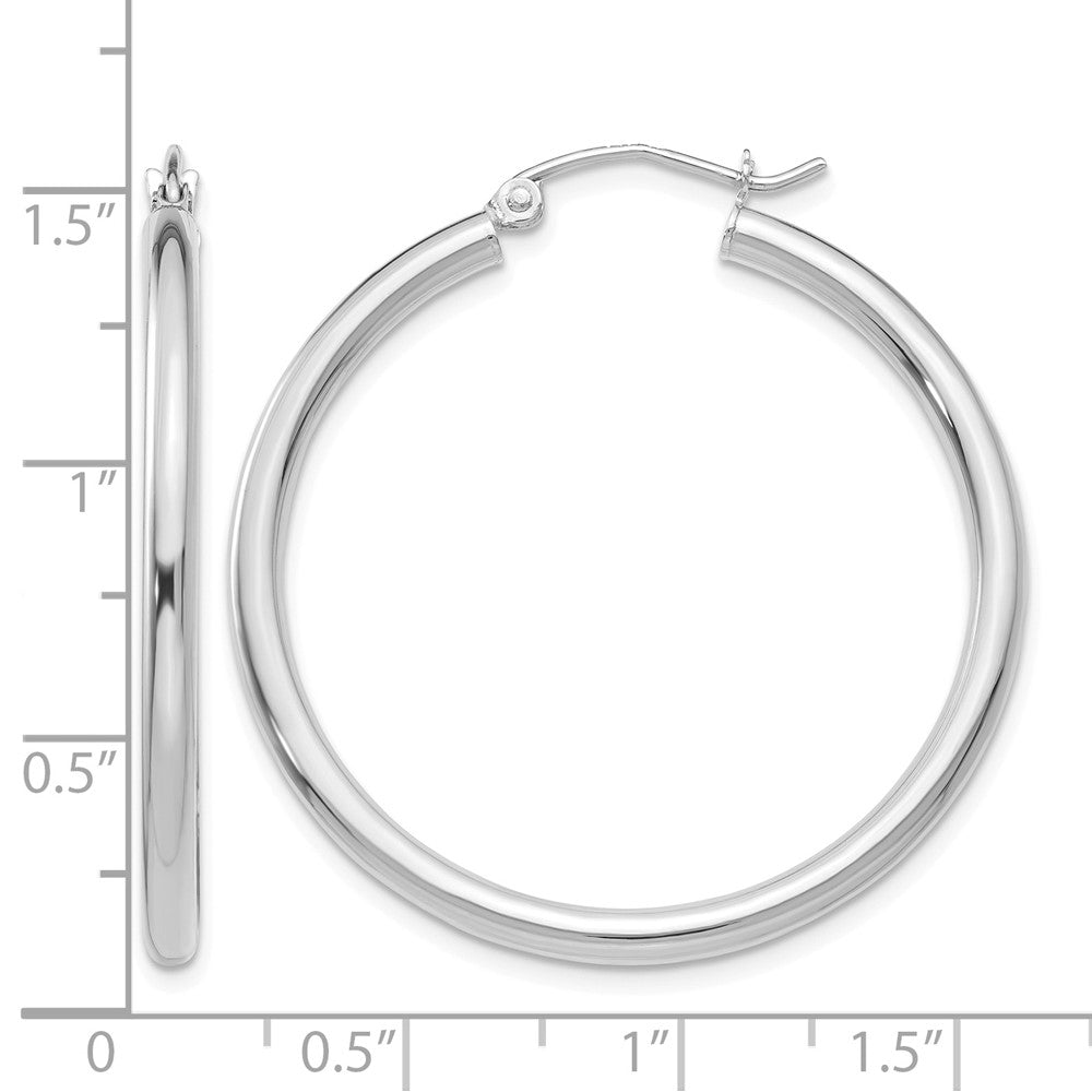 10K White Gold Polished 2.5mm Tube Hoop Earrings